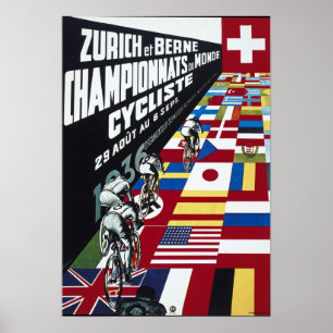 Affiche Publicité à vélo Championnat Vintage de Zurich