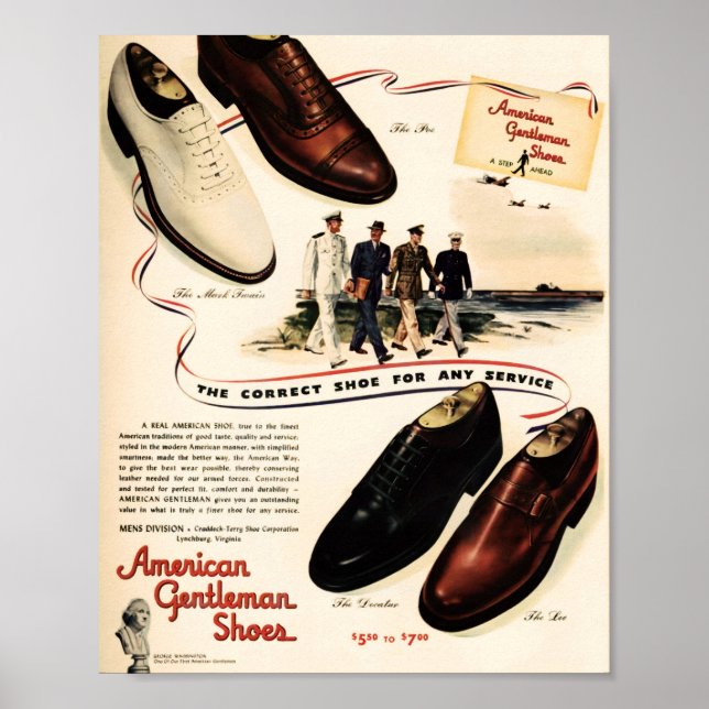 Affiche Publicité américaine de chaussures pour hommes, W. (Devant)