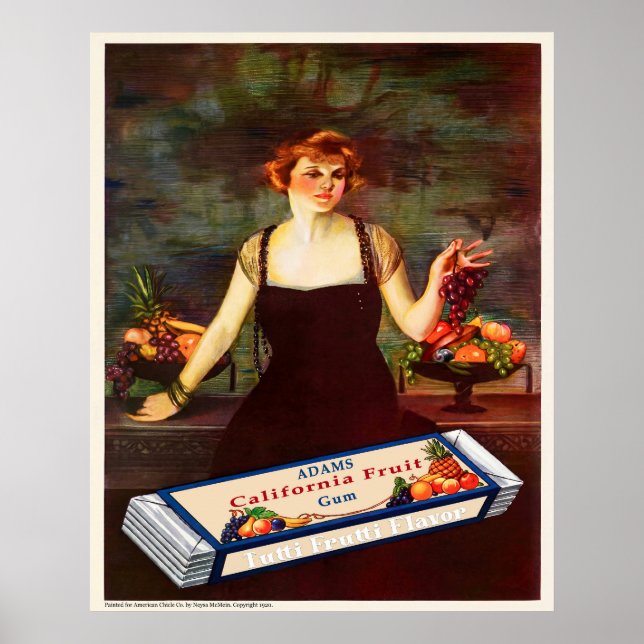 Affiche Publicité ancienne pour chewing-gum de 1920 (Devant)
