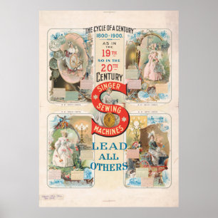 Affiche Publicité ancienne pour machine à coudre Singer
