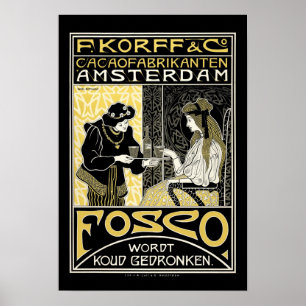 Affiche Publicité au chocolat hollandais Art nouveau vinta