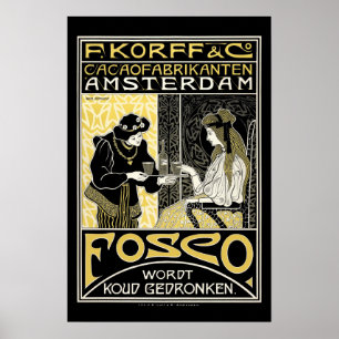 Affiche Publicité au chocolat hollandais Art nouveau vinta