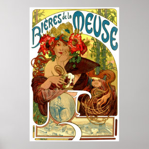 Affiche Publicité de bière Art Nouveau vintage par Alphons