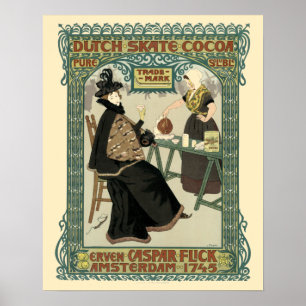 Affiche Publicité de cacao néerlandais Art nouveau vintage