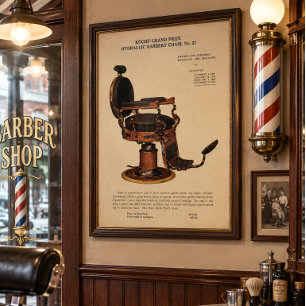 Affiche Publicité de chaise de barbier vintage 1906