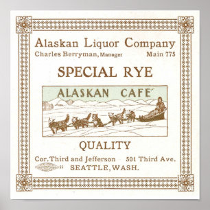 Affiche Publicité de la Alaskan Liquor Company vers 1912
