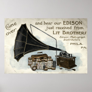 Affiche Publicité de phonographe de l'ère victorienne anti
