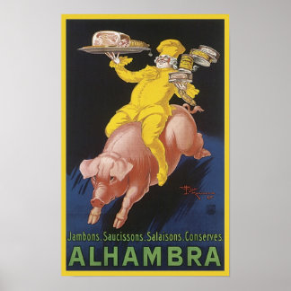 Affiche Publicité de porc volante de jambon de l'Alhambra