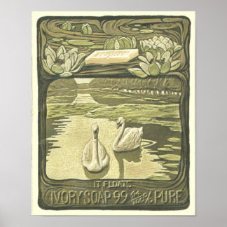 Affiche Publicité de savon avec 2 cygnes
