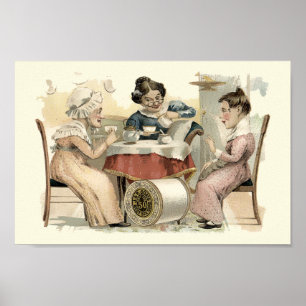Affiche Publicité de Tea Party de l'époque victorienne vin