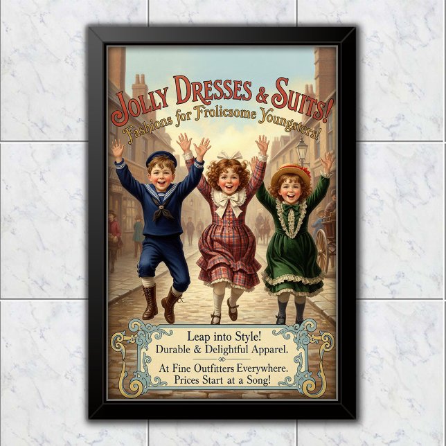 Affiche Publicité de vêtements pour enfants joyeux de 1890 (Créateur téléchargé)