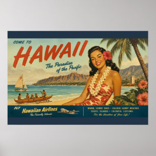 Affiche Publicité de voyage hawaïen de style vintage