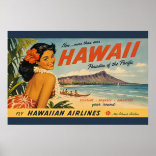 Affiche Publicité de voyage hawaïenne de style vintage