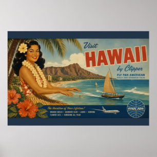 Affiche Publicité de voyage hawaïenne de style vintage