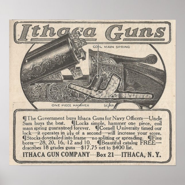 Affiche Publicité Ithaca Sur Armes 1913 (Devant)