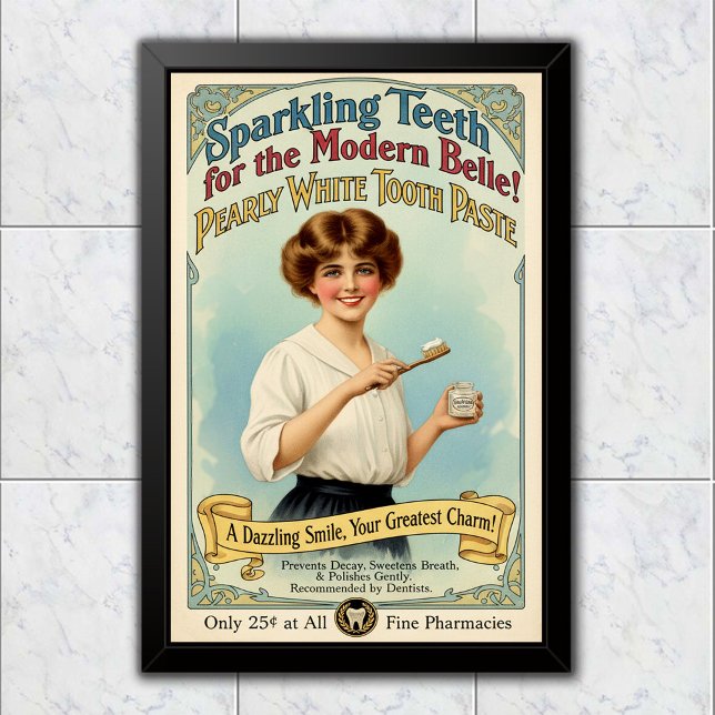 Affiche Publicité pour le dentifrice Pearly White de 1910 (Créateur téléchargé)