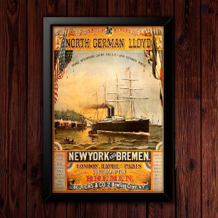 Affiche Publicité pour les voyages en paquebot vintage
