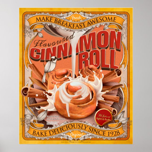 Affiche Publicité pour Roulés à la Cannelle de Style Rétro (Devant)