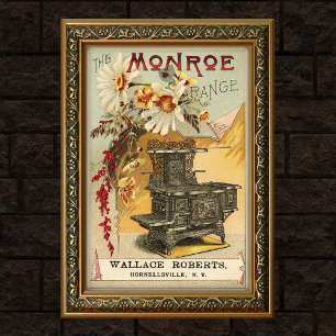 Affiche Publicité pour un poêle en fonte orné vintage