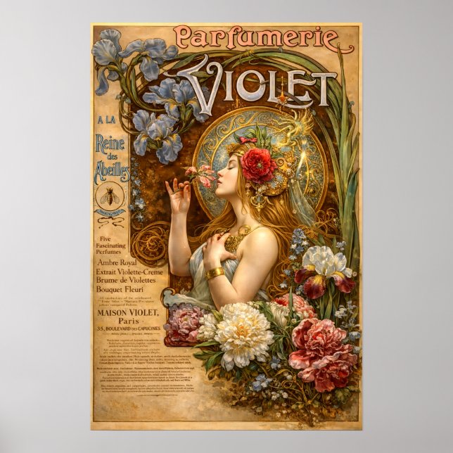 Affiche Publicité rétro Art nouveau pour parfum français (Devant)
