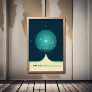 Affiche Publicité Sci-Fi, horloge atomique bleue, espace p