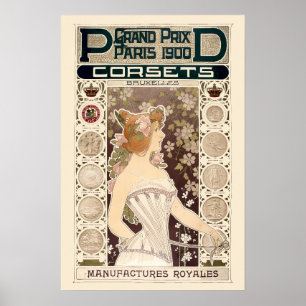 Affiche Publicité vintage Art nouveau pour corsets de Pari