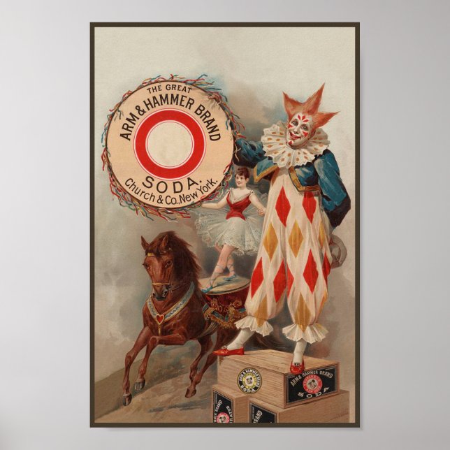 Affiche Publicité vintage Clown et Acrobat sur un cheval (Devant)