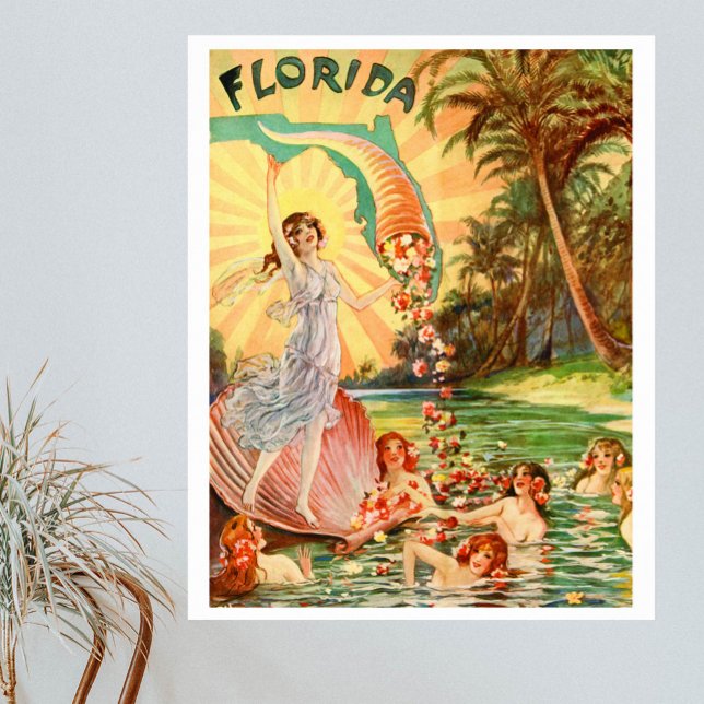 Affiche Publicité vintage Floride avec nymphes d'eau (Créateur téléchargé)
