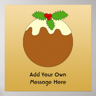 Affiche Pudding de Noël. Arrière - plan couleur or.