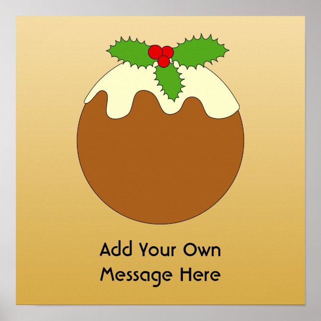 Affiche Pudding de Noël. Arrière - plan couleur or. (Devant)