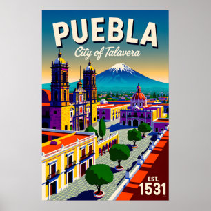 Affiche Puebla vintage Mexique Ville de Talavera Rétro
