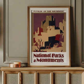 Affiche Pueblos vintages du parc national du sud-ouest