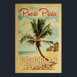Affiche Puerto Plata Palm Tree Vintage voyage<br><div class="desc">Un imprimé d'art moderne Puerto Plata République Dominicaine du milieu du siècle rétro dans un style d'affiche de voyage vintage. Il dispose d'un palmier incurvé sur une plage de sable avec l'océan sous un ciel bleu nuageux.</div>