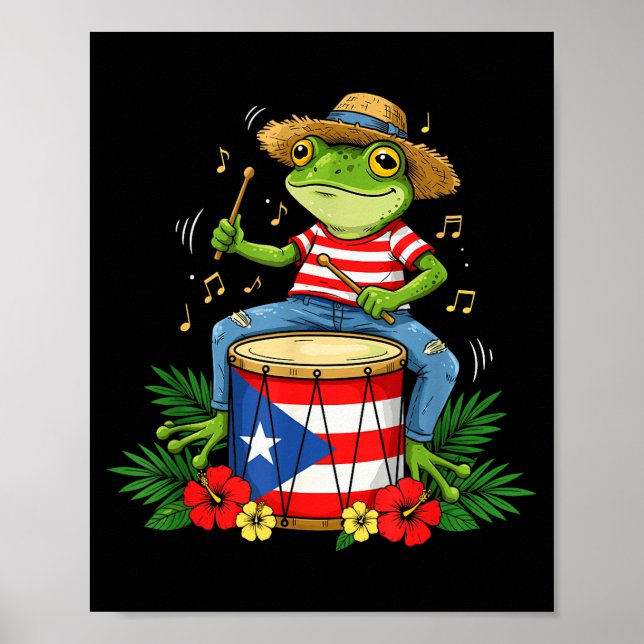 Affiche Puerto Rican Flag Coqui Frog Puerto Rico Hispanic  (Devant)