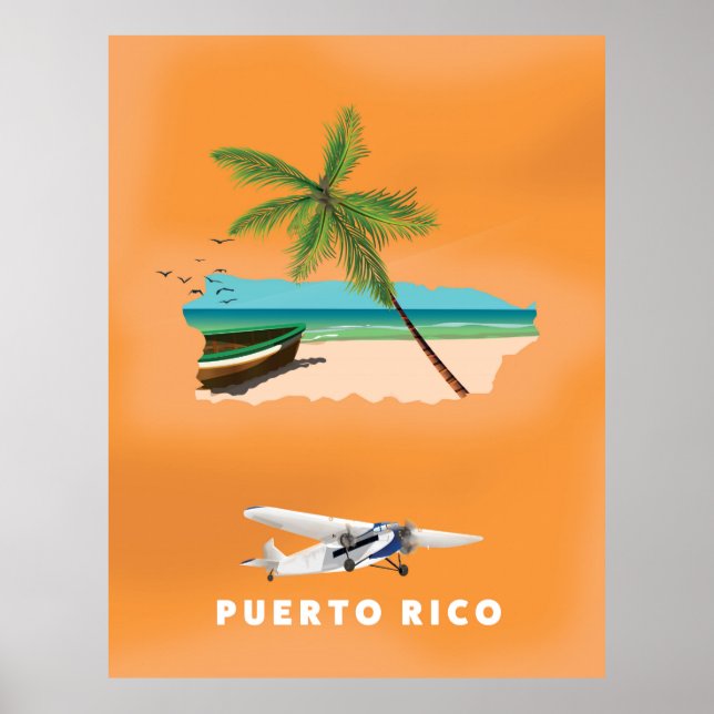 Affiche Puerto Rico illustrated map travel poster. (Devant)