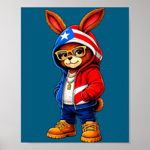 Affiche Puerto Rico lapin à capuche mignon lapin de dessin