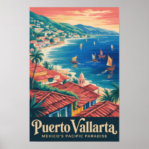 Affiche Puerto Vallarta Mexique Illustration de voyage de