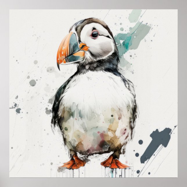 Affiche Puffin Bird Portrait Animal Peinture Faune Gratuit (Devant)