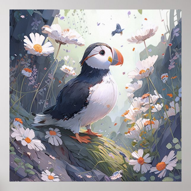Affiche Puffin Bird Portrait Animal Peinture Faune Gratuit (Devant)