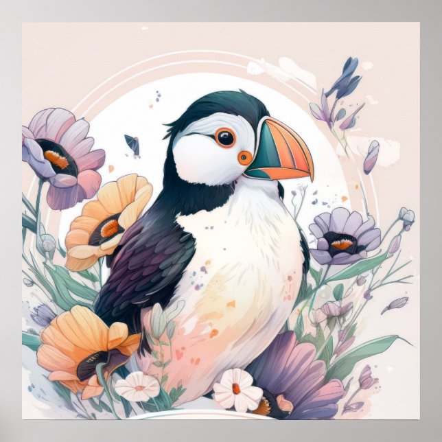 Affiche Puffin Bird Portrait Animal Peinture Faune Gratuit (Devant)