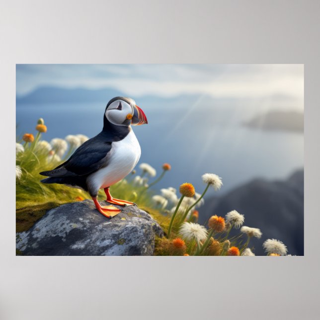 Affiche Puffin Oiseau sauvage Animal paisible (Devant)