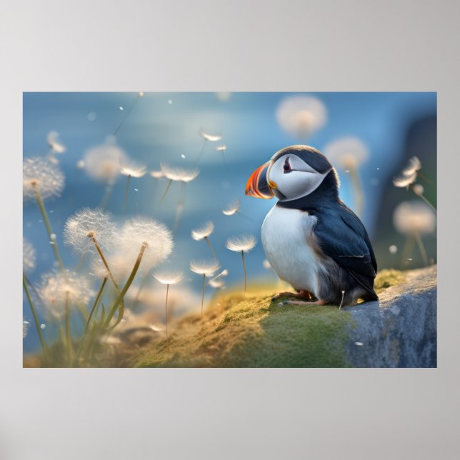 Affiche Puffin Oiseau sauvage Animal paisible (Devant)