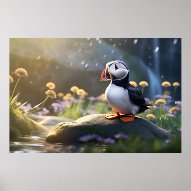 Affiche Puffin Oiseau sauvage Animal paisible (Devant)
