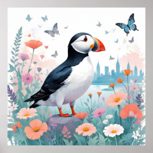 Affiche Puffin Vintage Animal Nature Environnement Décor A