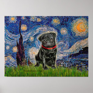 Affiche Pug 13 (noir) - Nuit étoilée