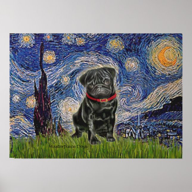 Affiche Pug 13 (noir) - Nuit étoilée (Devant)