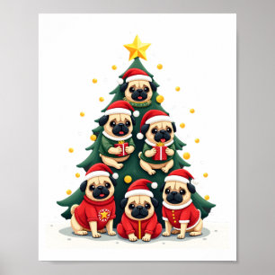 Affiche Pug de Noël Arbre Mignon Xmas (4)