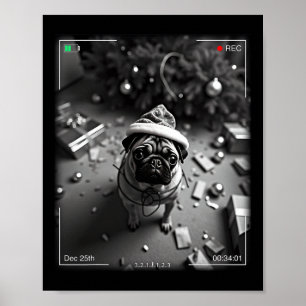 Affiche Pug de Noël pris en caméra