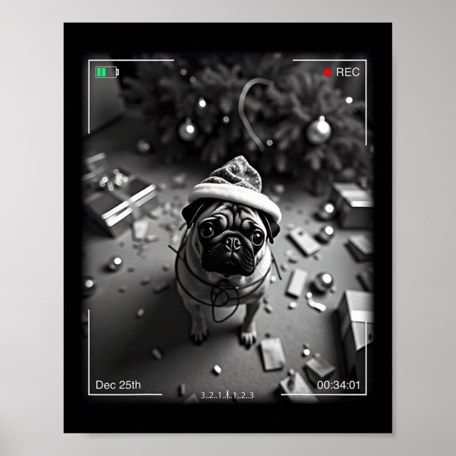 Affiche Pug de Noël pris en caméra  (Devant)