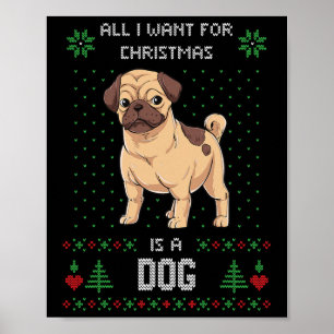 Affiche Pug de pull de Noël laid Pull laid de chien
